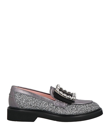 ROGER VIVIER Loafers Grey Textile fibers, Leather