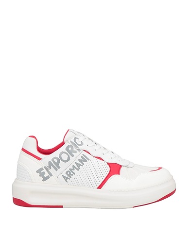 EMPORIO ARMANI Sneakers White Leather, Textile fibers