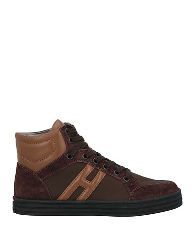 HOGAN REBEL Sneakers Dark brown Leather, Textile fibres