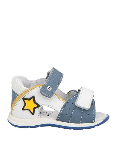 MELANIA Sandals Slate blue Leather, Textile fibers