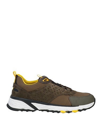 GEOX Sneakers Military green Leather, Textile fibres