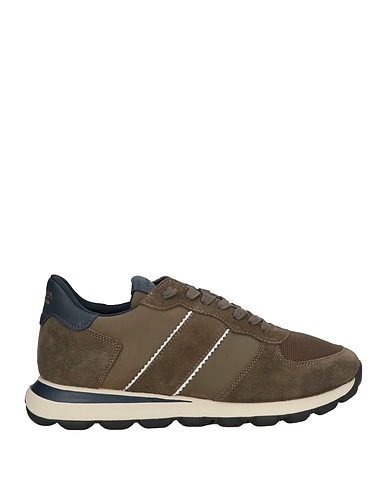 GEOX Sneakers Military green Leather, Textile fibres