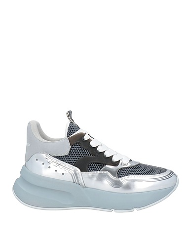 MCQUEEN Sneakers Silver Leather, Textile fibres