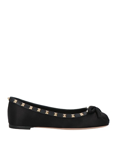 VALENTINO GARAVANI Ballet flats Black Leather, Textile fibres
