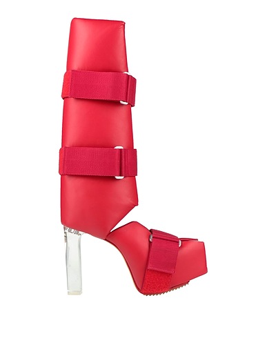 RICK OWENS Boots Red Leather, Textile fibers