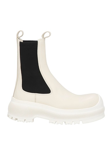 JIL SANDER Stivaletti Off white Pelle, Fibre tessili