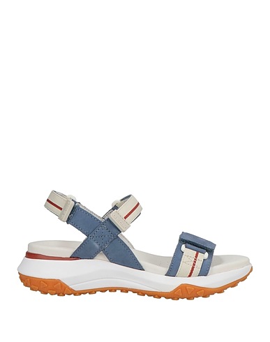 GEOX Sandals Slate blue Leather, Textile fibres