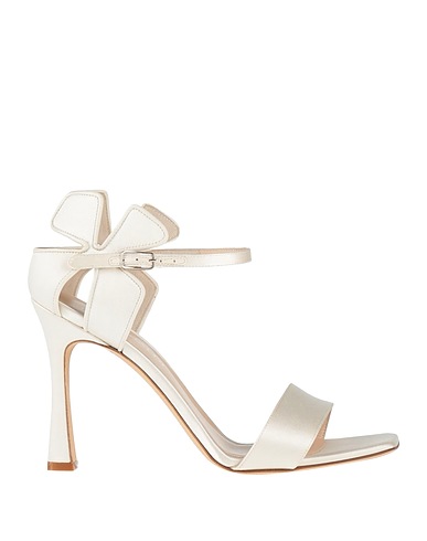 LELLA BALDI Sandals Cream Leather, Textile fibers