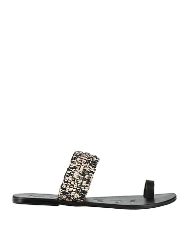 MANEBÍ Flip flops Black Leather, Natural raffia