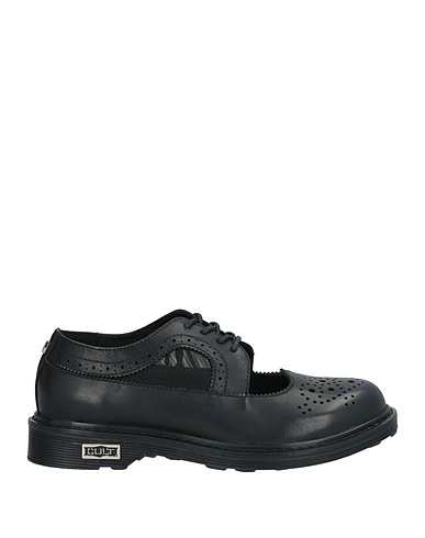 CULT Laced shoes Black Leather, Textile fibers