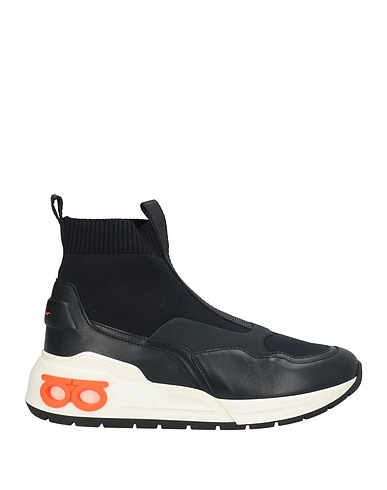 FERRAGAMO Sneakers Black Leather, Textile fibres