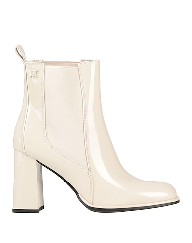 LAURA BIAGIOTTI Ankle boot Ivory Leather, Elastic fibres