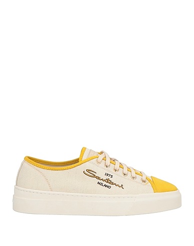 SANTONI Sneakers Ivory Leather, Textile fibres