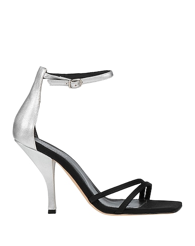 THE SELLER Sandals Black Leather, Textile fibres