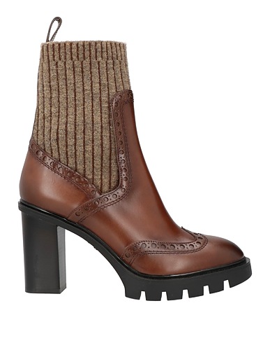 SANTONI Ankle boot Brown Leather, Textile fibers