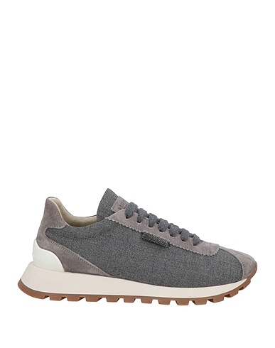 BRUNELLO CUCINELLI Sneakers Grey Leather, Virgin Wool