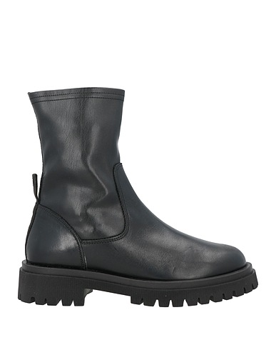 MINELLI Ankle boot Black Leather, Textile fibers