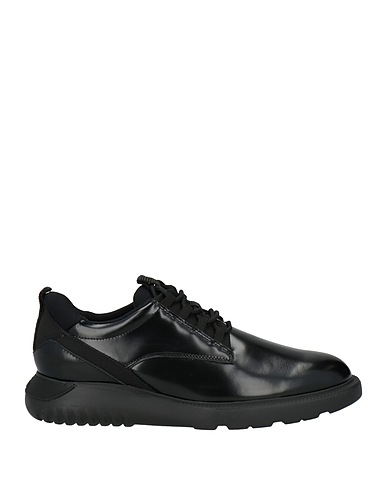 HOGAN Laced shoes Black Leather, Textile fibers