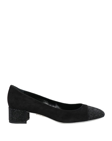 RENE' CAOVILLA Pump Black Leather, Textile fibers