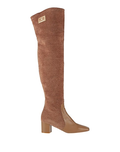 ELISABETTA FRANCHI Boots Brown Leather, Textile fibers