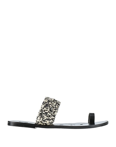MANEBÍ Flip flops Black Leather, Natural raffia
