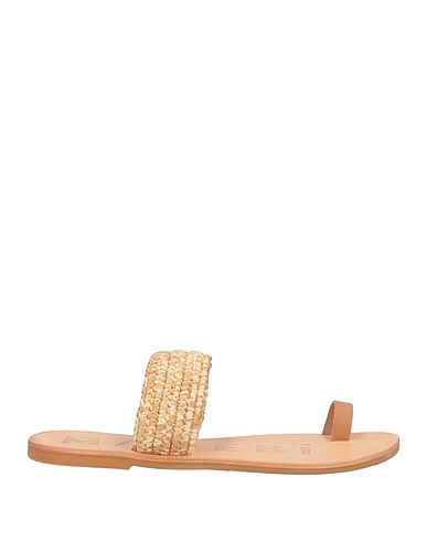 MANEBÍ Flip flops Beige Leather, Natural raffia