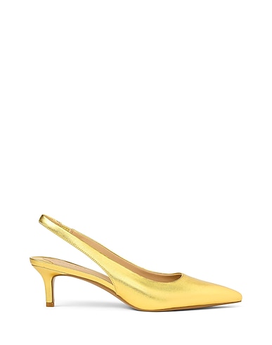 LAUREN RALPH LAUREN Court LOLAH II METALLIC LEATHER SLINGBACK PUMP Gold 100% Sheepskin