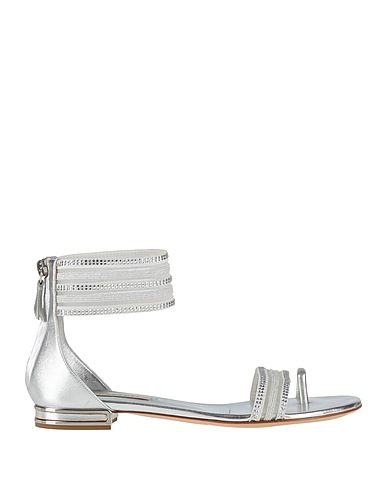 CASADEI Flip flops Silver Leather, Textile fibres