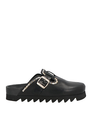 POST & CO Mules and clogs Black Leather