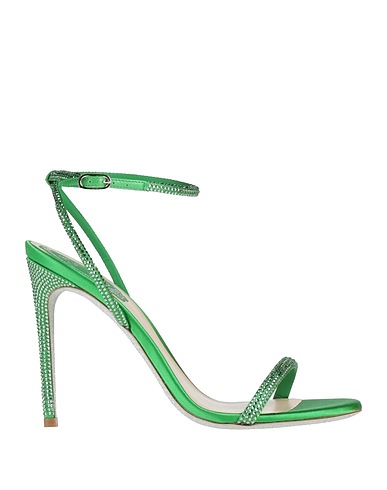 RENE' CAOVILLA Sandals Green Leather, Textile fibres