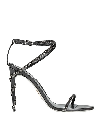 RENE' CAOVILLA Sandali Nero Pelle, Fibre tessili