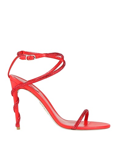 RENE' CAOVILLA Sandals Red Leather, Textile fibres