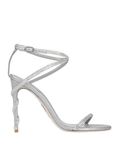 RENE' CAOVILLA Sandals Light grey Leather, Textile fibres