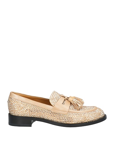 RENE' CAOVILLA Loafers Platinum Leather, Textile fibers