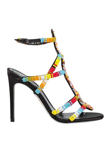 RENE' CAOVILLA Sandals Black Leather, Textile fibres