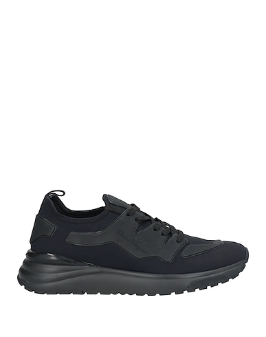 FERRAGAMO Sneakers Black Leather, Textile fibers