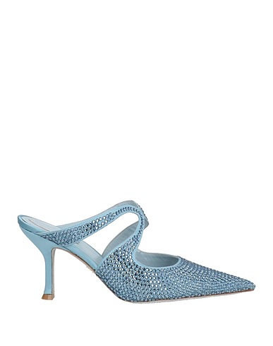RENE' CAOVILLA Mules and clogs Light blue Textile fibres