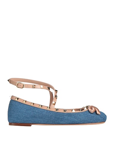 VALENTINO GARAVANI Ballet flats Blue Leather, Textile fibers