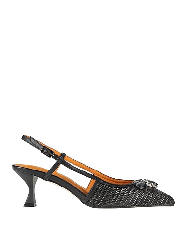 APEPAZZA Pump Black Leather, Synthetic raffia