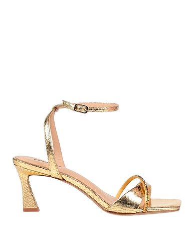 LOLA CRUZ Sandals Gold Leather, Textile fibres