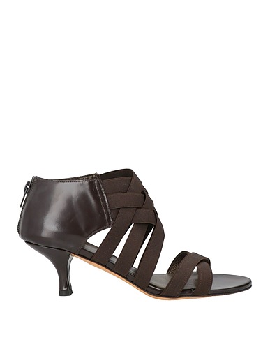 STUART WEITZMAN Sandals Dark brown Leather, Textile fibers
