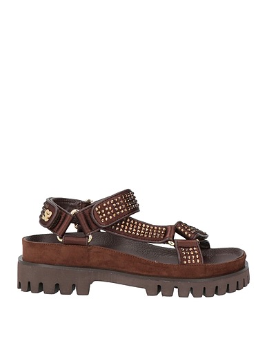 SANDRO Sandals Chocolate brown Leather, Textile fibers