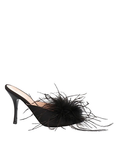 PINKO Sandals Black Textile fibres, Feathers