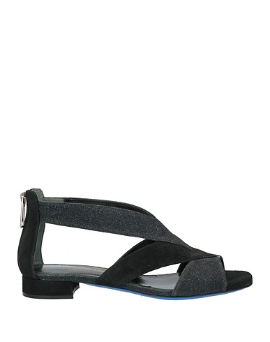 LORIBLU Sandals Black Leather, Textile fibers