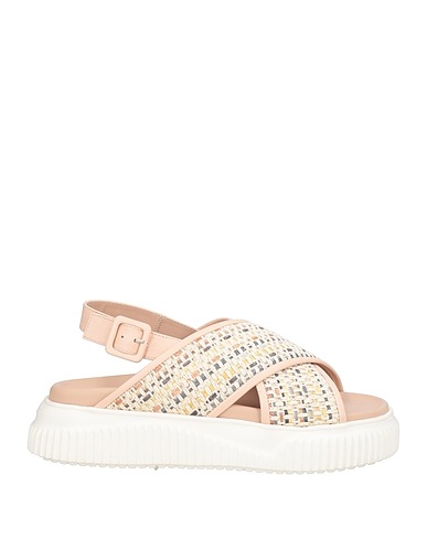 VOILE BLANCHE Sandals Pink Calfskin, Textile fibers