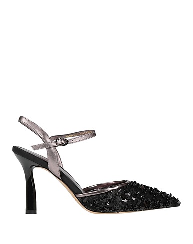 EMANUÉLLE VEE Pump Black Leather, Textile fibers