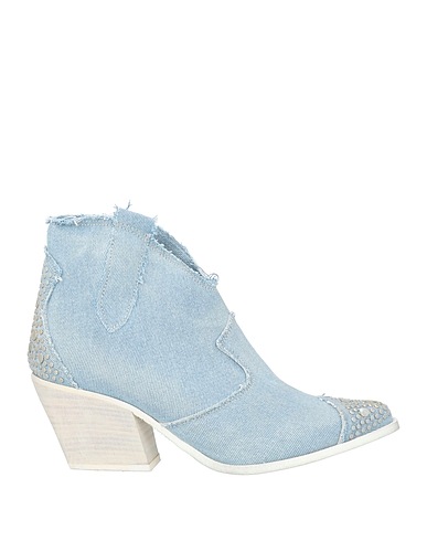 DIVINE FOLLIE Ankle boot Blue Leather, Textile fibres