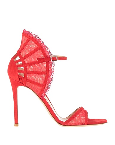 GIANVITO ROSSI Sandals Red Textile fibers, Leather