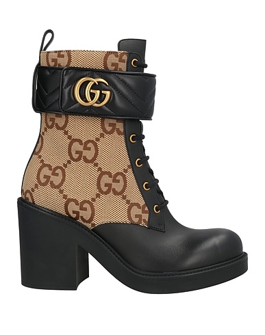 GUCCI Ankle boot Black Calfskin, Textile fibres