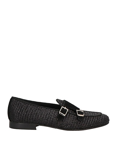 FRANCESCO DEL PIANO Loafers Black Leather, Natural raffia